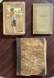 Antique Book Lot Including 1886 Tom Sawyer And Five Hundred Dollars By Alger Antique Book