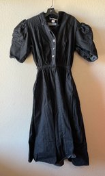 Vintage Black Denim Puffer Sleeve Midi Dress By Liz Panker