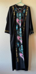 Vintage Embroidered Hearts Long Black Dress