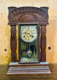 Antique Ingraham Atlantic Gingerbread Clock Pendulum Ornate Oak 1910