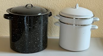 Speckled Enamel Cooking Pot W/ Lid & Enamel Pasta Steamer Pot