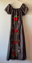 Womens Brown Off The Shoulder Embroidered Maxi Dress