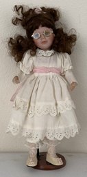 Vintage Porcelain Doll In White Dress