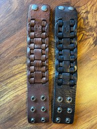 Pair Of Woven Leather Cuff Bracelets