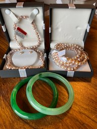 Cultured Pearl Earring, Bracelet & Earring Set With 2 Jace Bracelets