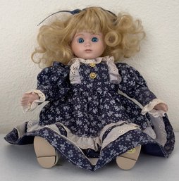 Vintage Porcelain Doll In Blue Dress