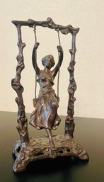 Vintage Cast Iron Woman On A Swing Sculpture Andrea By Sadek