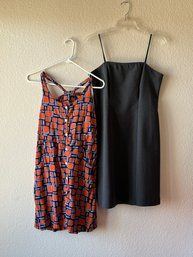 Love 21 Orange And Blue Summer Dress And Grey Straight Neck Short Dress