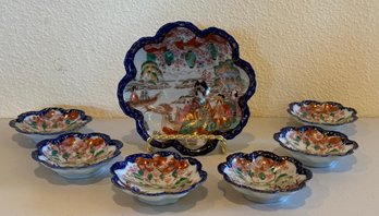 Set Of Vintage Kutani Geisha Porcelain Berry Bowls