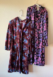 Pair Of Vintage Long Sleeve Floral Midi Dresses