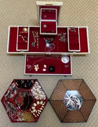 Lot Of Costume Jewelry W/ Jewelry Boxes