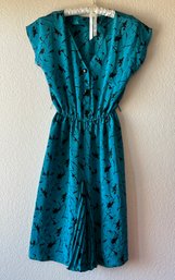 Teal Short Sleeve Top Button Dress With Ruffle Bottom