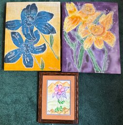 Floral Cloth Canvases & Framed Water Color Painting