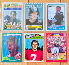 Lot Of 6 Vintage Football Cards Including Deion Sanders, Joe Namath, Walter Payton, Terry Bradshaw And More