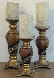 Trio Of D'Lusso Designs Candle Sticks W/ Faux Candles