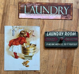 Trio Of Metal & Wooden Laundry Wall Decor