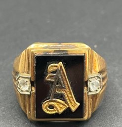 Monogram 'A' Ring With Stones 10K
