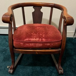 Vintage Red Velvet Wooden Rocking Chair