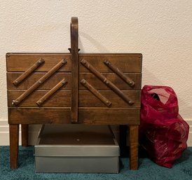 Vintage Strommen Bruk Hamar Accordion Sewing Cabinet W/ Sewing Supplies, Fabric, Patterns And More!