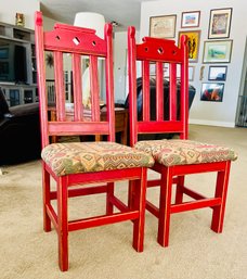 Pair Of Vintage Red Wooden Chairs 2 Of 3