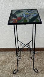 Plant Stand With Iris Stained Glass Design