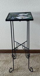 Plant Stand With Stained Glass Hummingbird Design