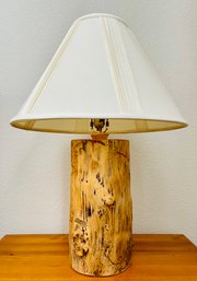 Rustic Log Table Lamp With White Shade
