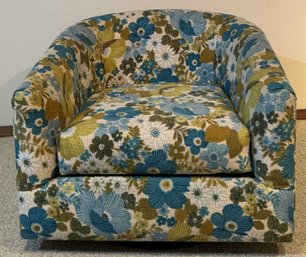 Vintage Mid-Century Floral Swivel Chair 1 Of 2