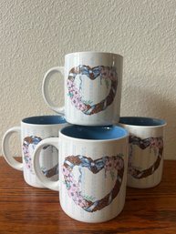 Charming Heart Wreath Mugs - Set Of 4