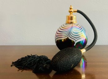 Vintage Iridescent Opalescent Atomizer Peacock Glass Perfume Bottle