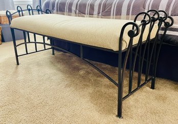 Wrought Iron Bench With Cream Cushion
