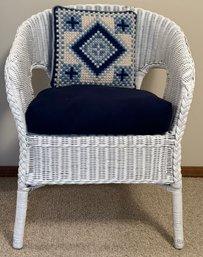 White Wicker Chair W/ Accent Pillow