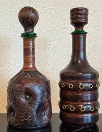 Pair Of Vintage Leather Wrapped Decanters