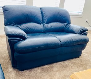 Two Seater Blue Leather Sofa