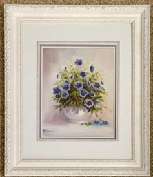 Framed Print Of Blue Flowers In Vase
