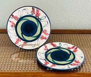 Rare! Vintage Gail Pittman Set Of Grapevine Green Dinner Plates