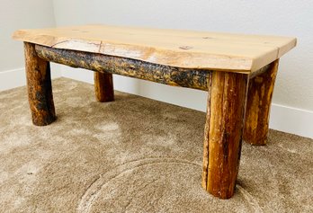 Live Edge Carved Wood Coffee Table