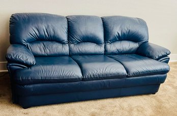 Three Seater Blue Leather Sofa