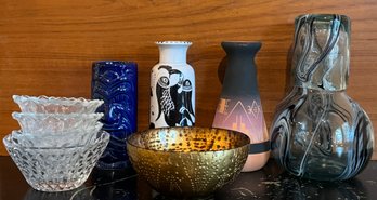 Collection Of Pottery & Glass Decorative Vessels
