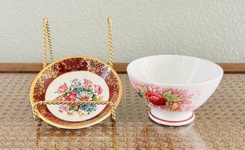 Pair Of Decorative Floral Tea Dish And Bowl