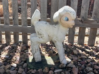 Cement Lamb Statue With Cracks