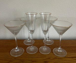 Gold-Rim Martini Glasses And Champagne Flutes