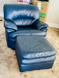 Blue Leather Chair With Ottoman
