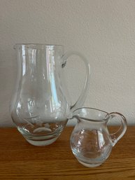 Small And Large Pitchers With Etched Floral Design