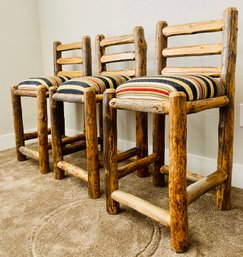 Trio Of Rustic Wood High Chairs