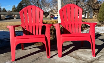 Pair Of Chili Resin Plastic Adirondack Chairs
