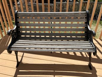 Black Cast Iron And Wood Patio Bench