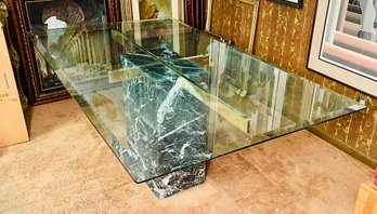 Italian Verde Marble MCM Glass Dining Table-READ