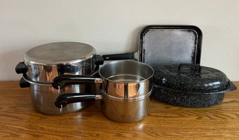 Variety Of Roasting Pans, Double Boiler, And Griddle