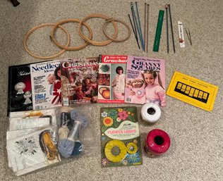 Assortment Of Crochet, Knitting, And Hand Embroidery Items